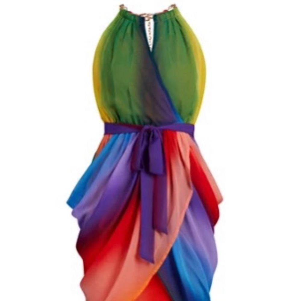 Rainbow color dress.